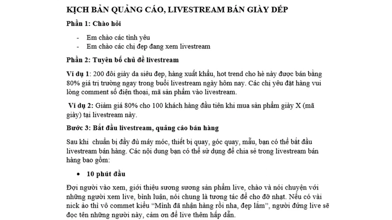 Chuẩn bị kịch bản rõ ràng